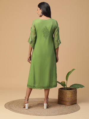 Chikankari cotton dress with Kota doria attached shrug