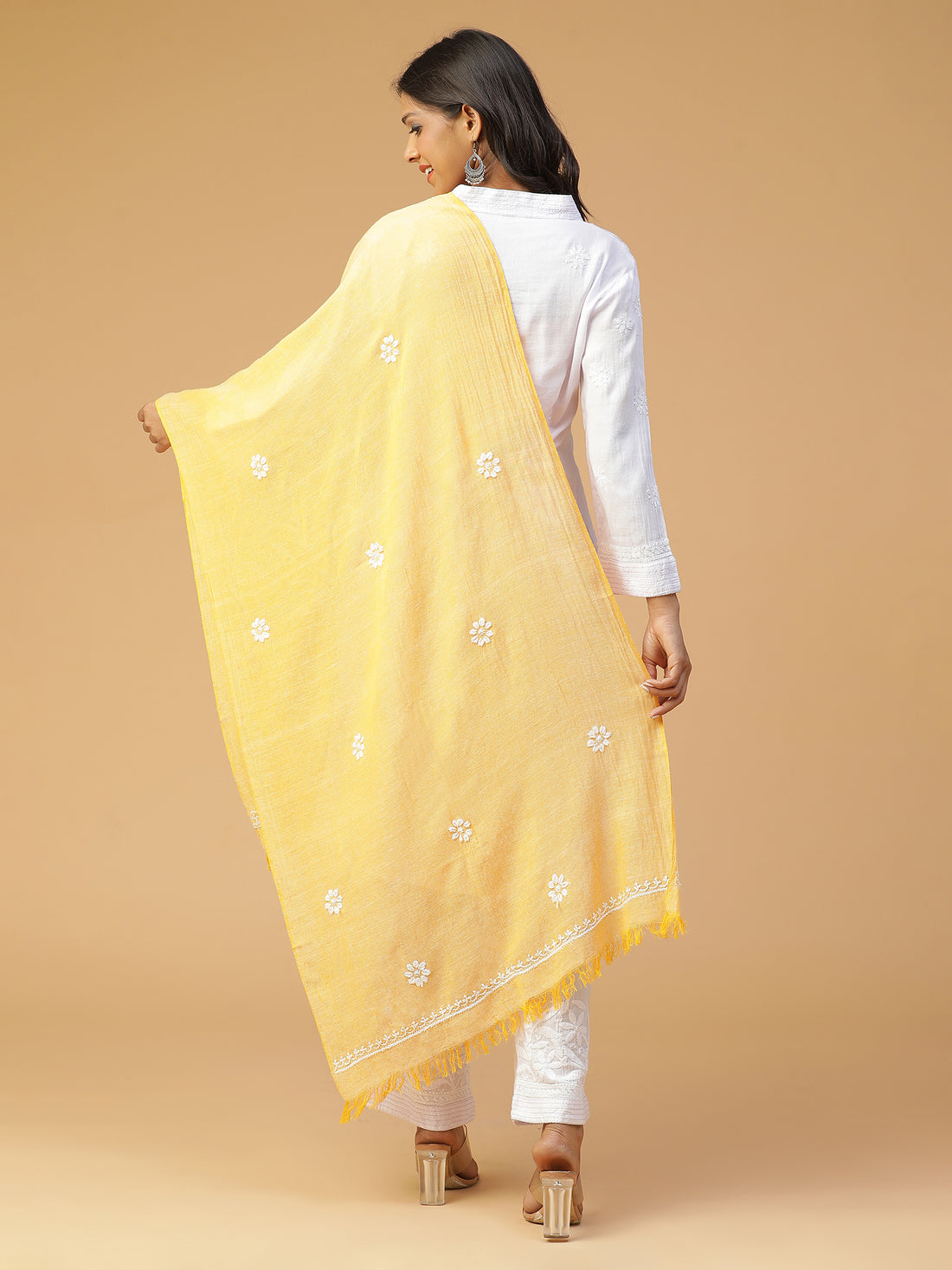 Hand Embroidered Pure Handloom Cotton Saffron Stole STL002