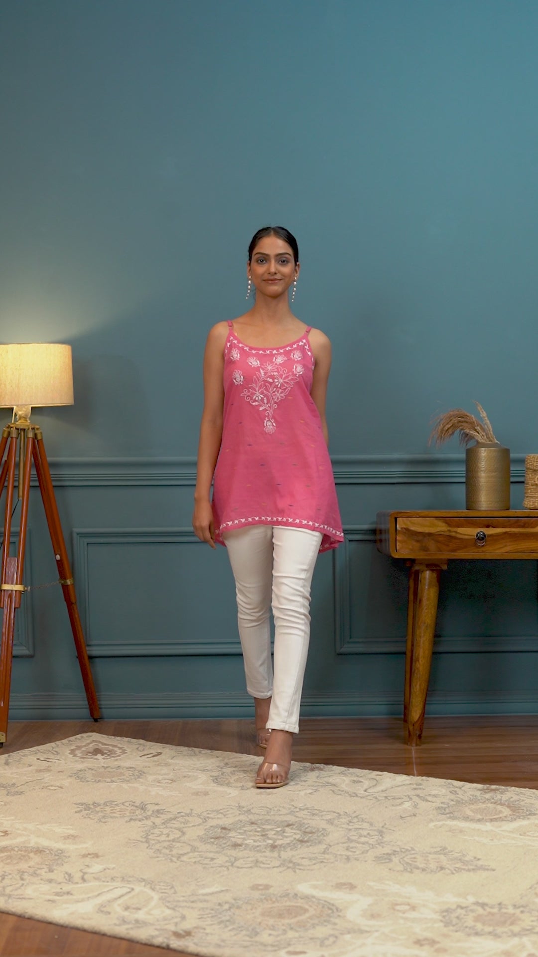 Semal Hand Embroidered Pink Jamdani Handloom Cotton Lucknowi Chikankari Top CH0125