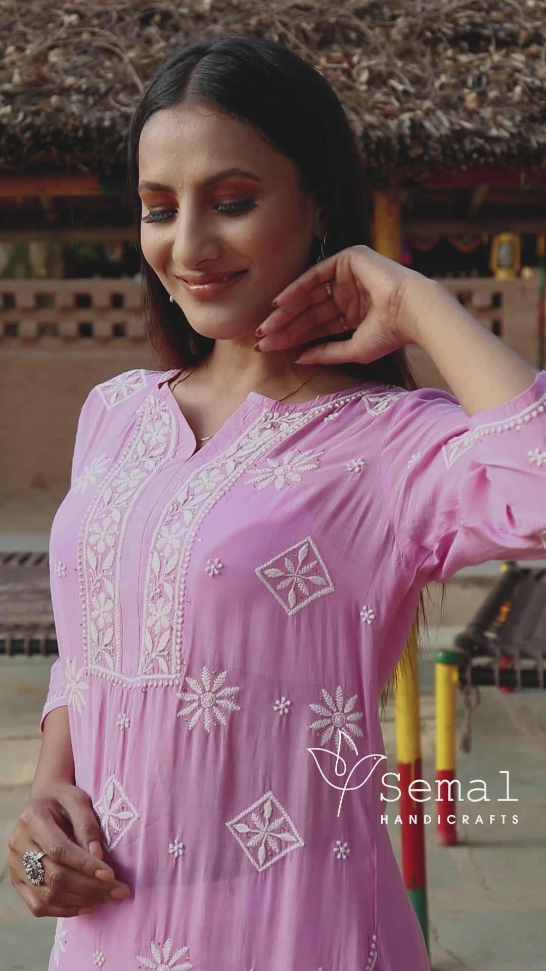 Semal Hand Embroidered Lavender Muslin Lucknowi Chikankari Straight Kurta CH0028