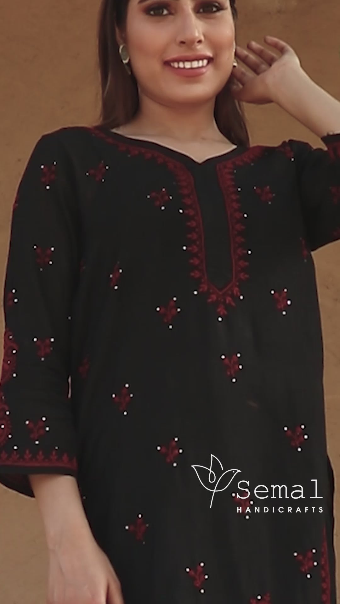 Semal Hand Embroidered Black Muslin Lucknowi Chikankari Straight Kurta CH0026